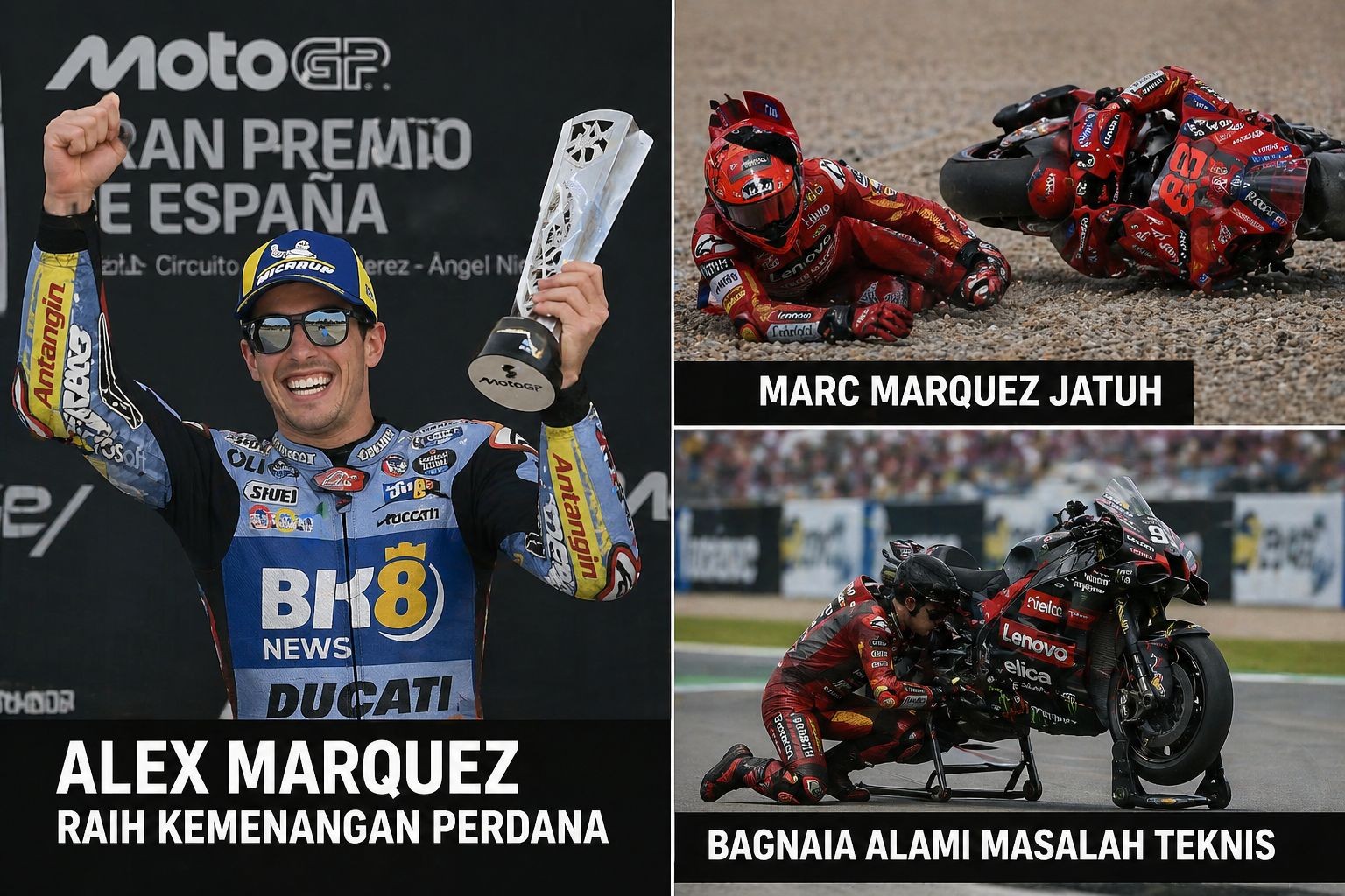 Drama MotoGP Spanyol 2026: Alex Marquez Raih Kemenangan Perdana, Marc Marquez Jatuh dan Bagnaia Alam