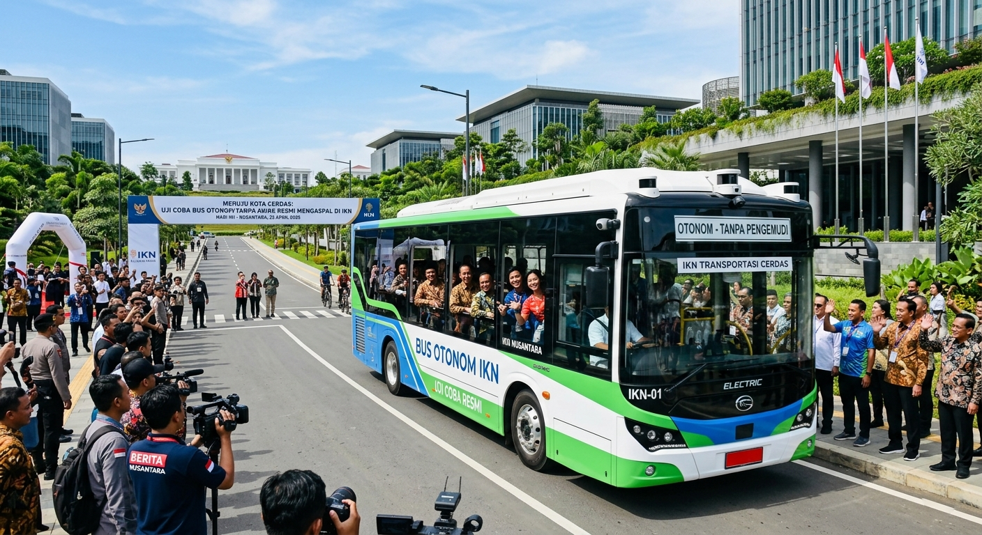 Menuju Kota Cerdas: Uji Coba Bus Otonom Tanpa Awak Resmi Mengaspal di IKN Hari Ini